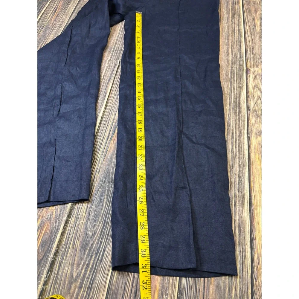 Zara Trousers Womens L Navy Blue 100% Linen High Waisted Wide Leg NWT